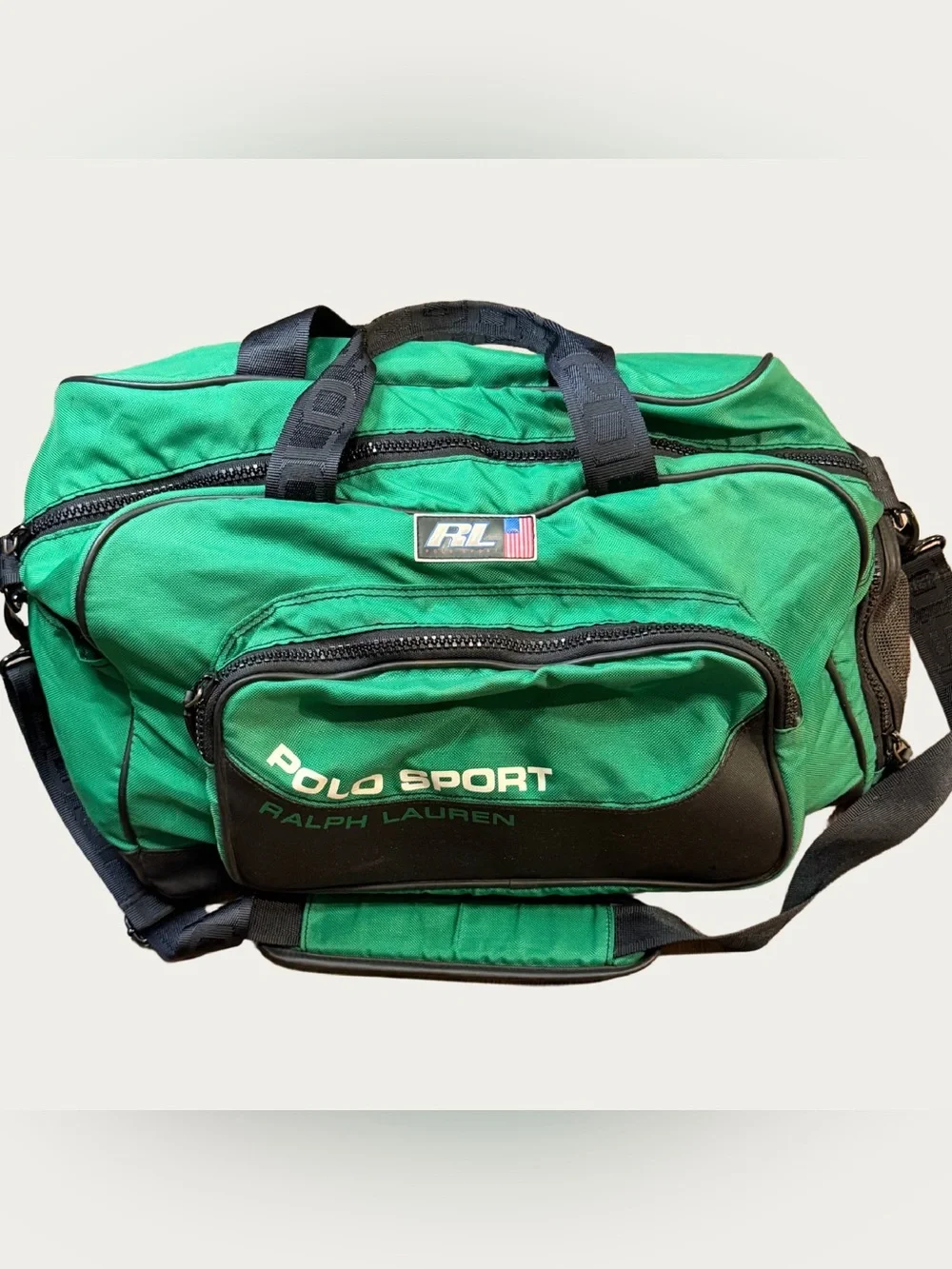 Vintage Polo Sport Ralph Lauren Green Duffel Bag Soft Case Shoe Compartment Gym